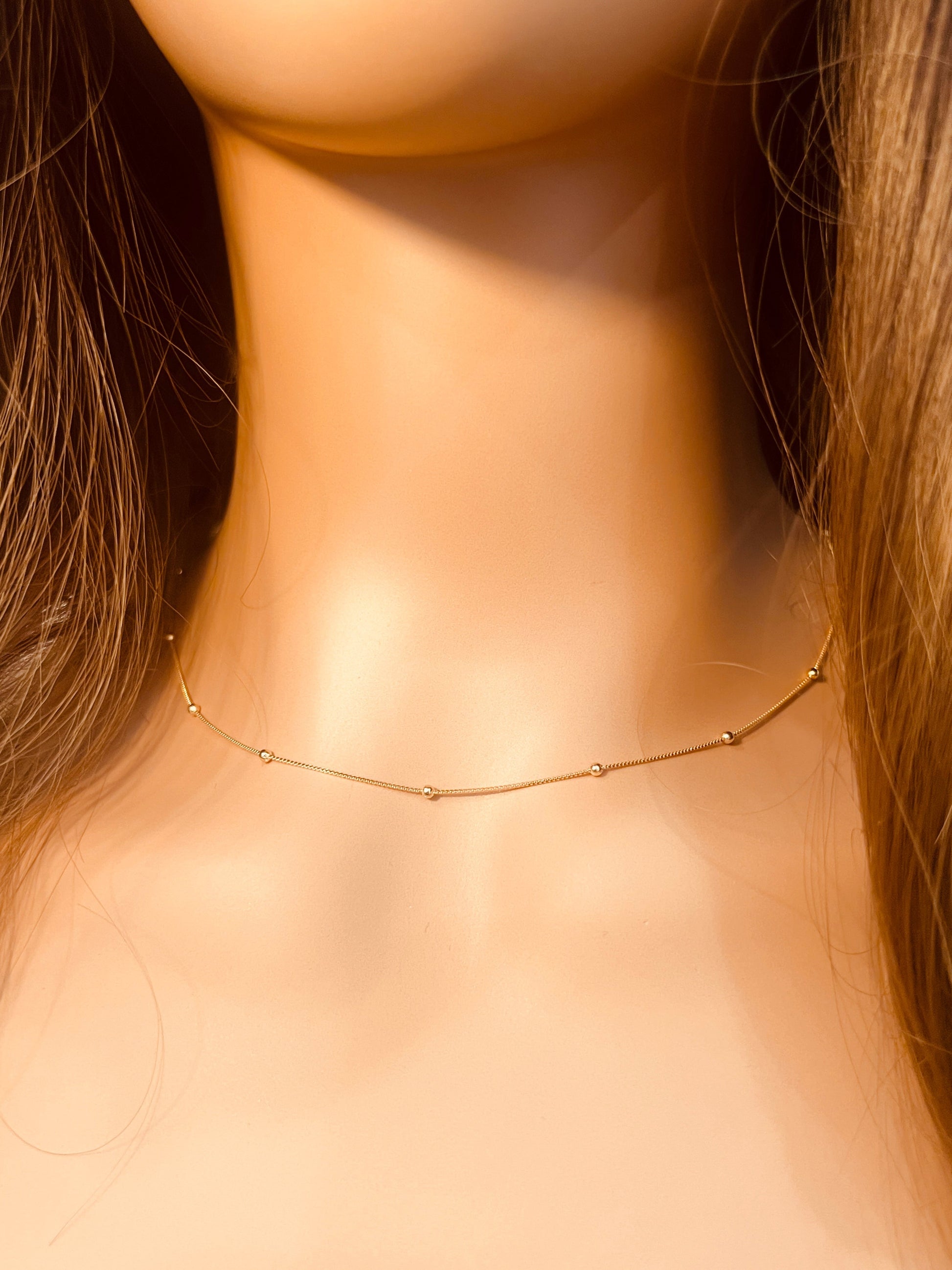 18KT Gold Filled Necklaces, Gold Filled Box & Ball Necklace | Dainty Textured Accent Chain by HAUS OF MONOGRAM