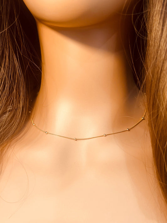 18KT Gold Filled Necklaces, Gold Filled Box & Ball Necklace | Dainty Textured Accent Chain by HAUS OF MONOGRAM