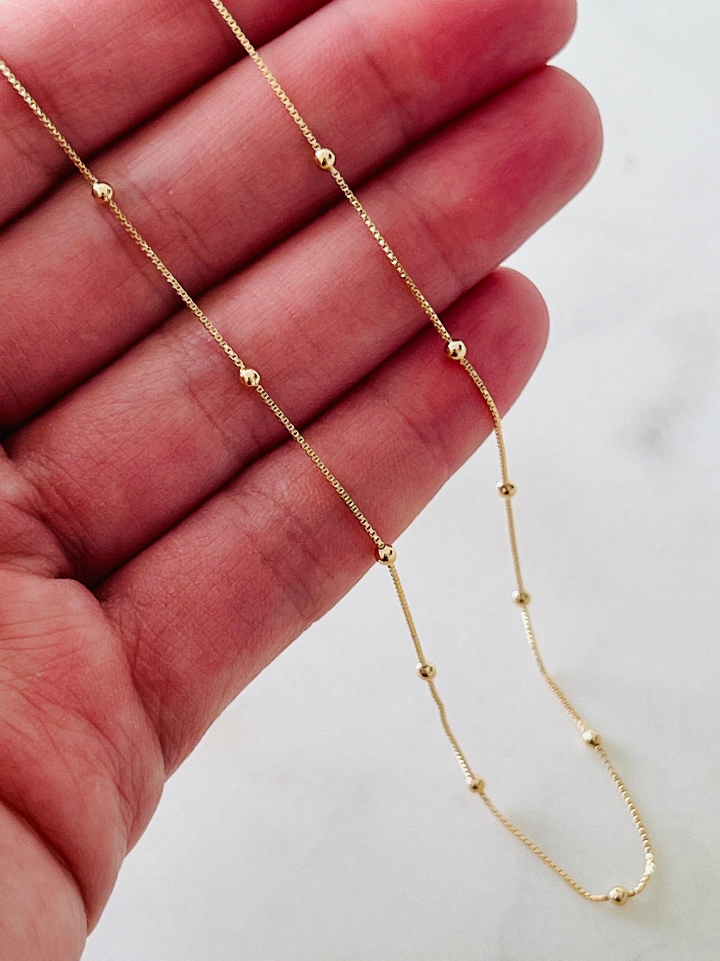 18KT Gold Filled Necklaces, Gold Filled Box & Ball Necklace | Dainty Textured Accent Chain by HAUS OF MONOGRAM