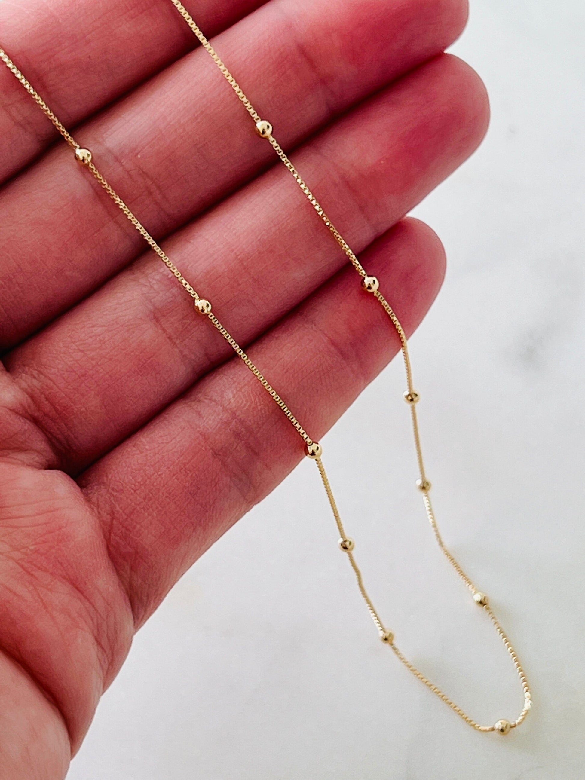 18KT Gold Filled Necklaces, Gold Filled Box & Ball Necklace | Dainty Textured Accent Chain by HAUS OF MONOGRAM