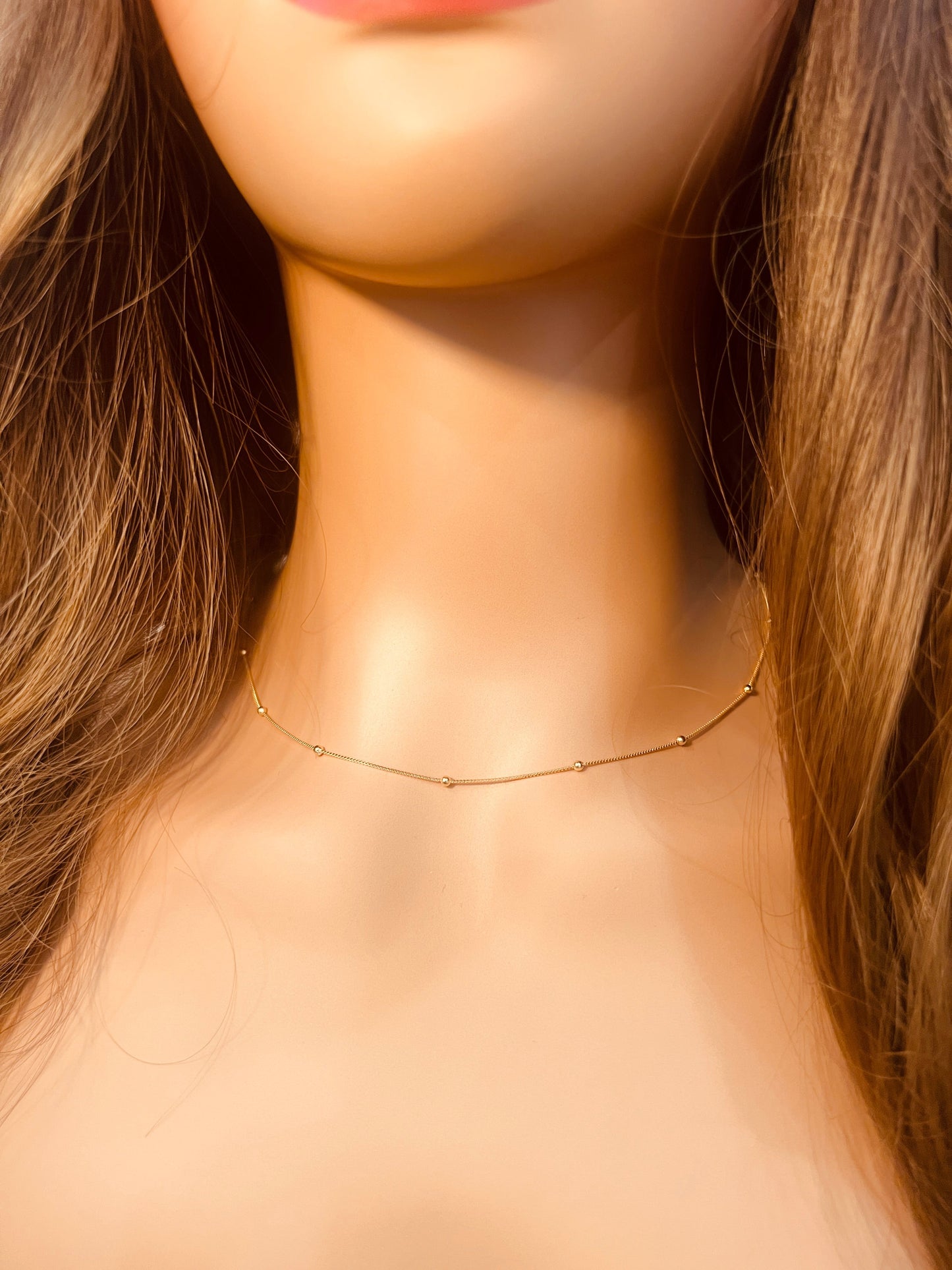 18KT Gold Filled Necklaces, Gold Filled Box & Ball Necklace | Dainty Textured Accent Chain by HAUS OF MONOGRAM