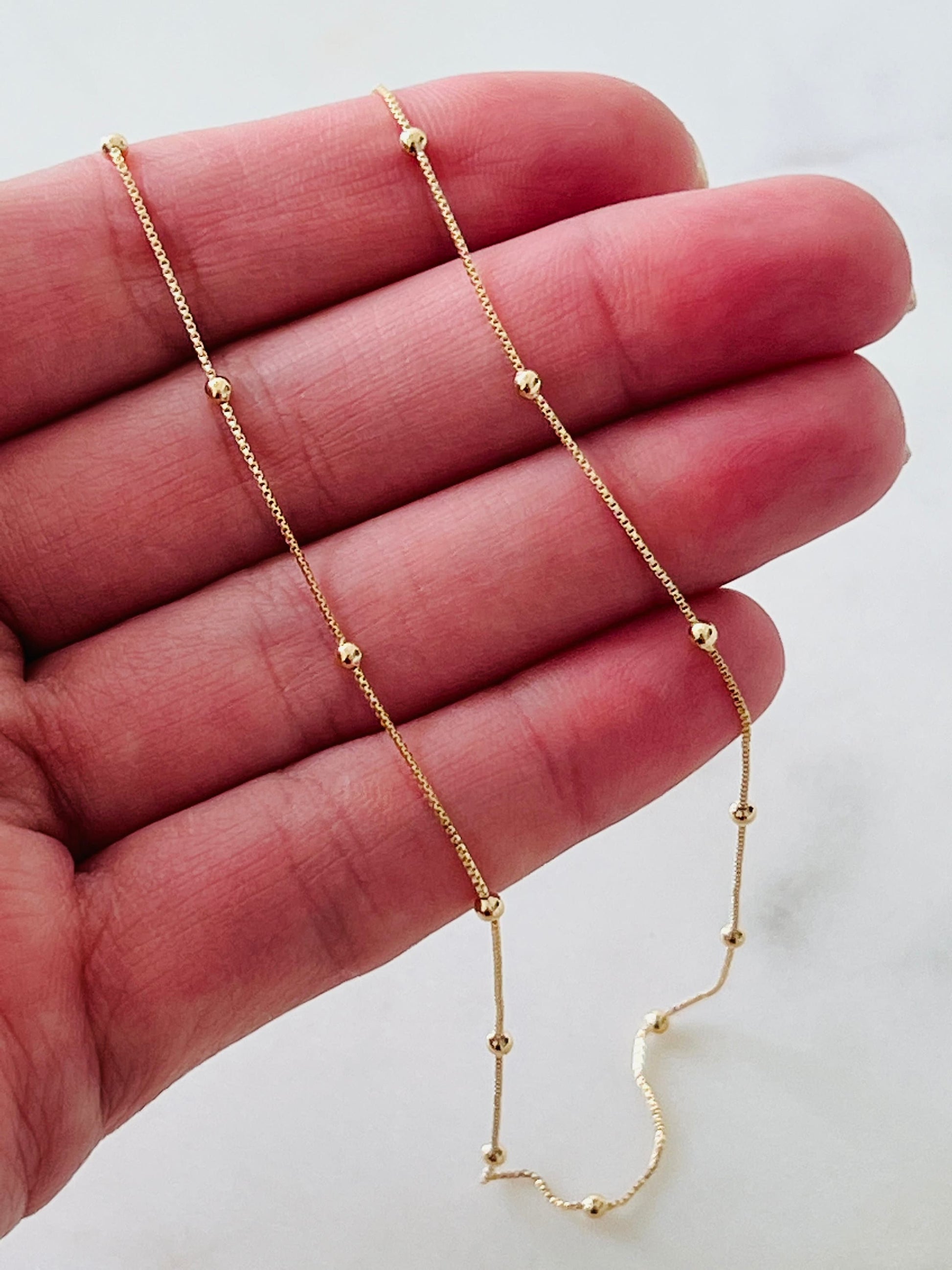 18KT Gold Filled Necklaces, Gold Filled Box & Ball Necklace | Dainty Textured Accent Chain by HAUS OF MONOGRAM