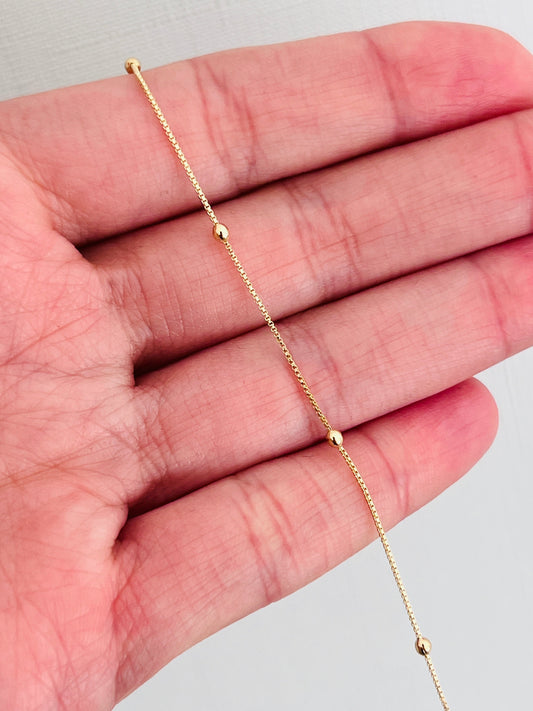 18KT Gold Filled Bracelets, Gold Filled Box Beaded Bracelet | 1mm Beads in 3 Sizes by HAUS OF MONOGRAM
