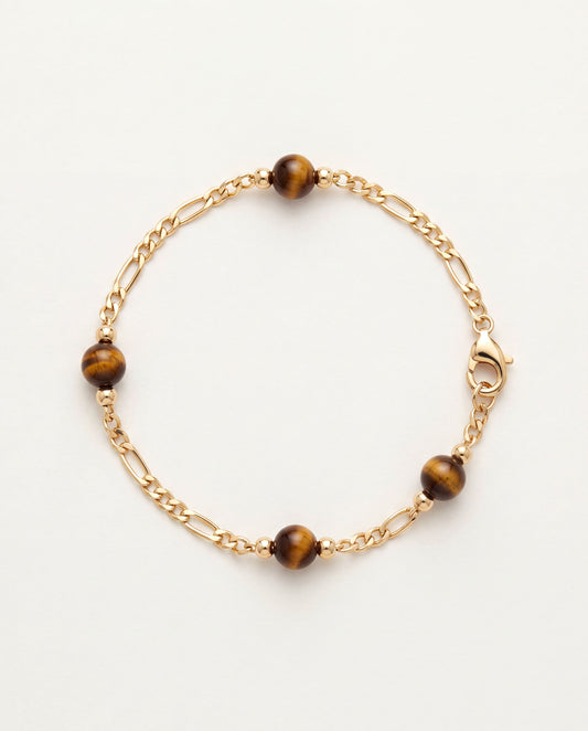 18KT Gold Filled Bracelets, Gold Filled Bracelet | Tiger Eye Beads | Figaro Chain | 7.5" by HAUS OF MONOGRAM