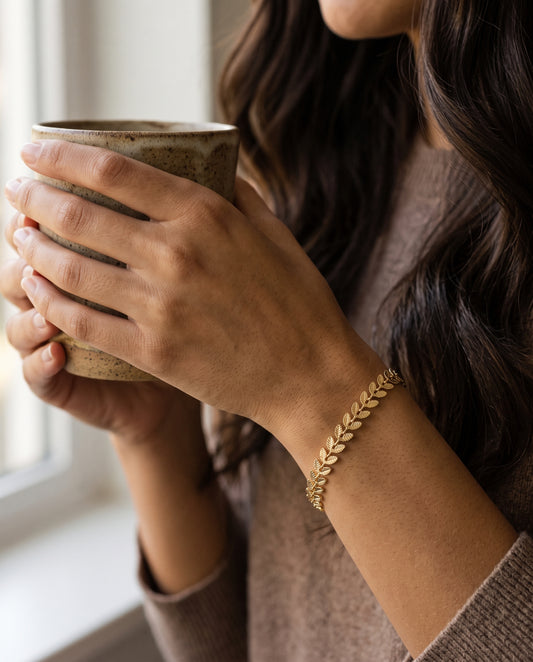Gold Filled Chevron Bracelet worn by a model