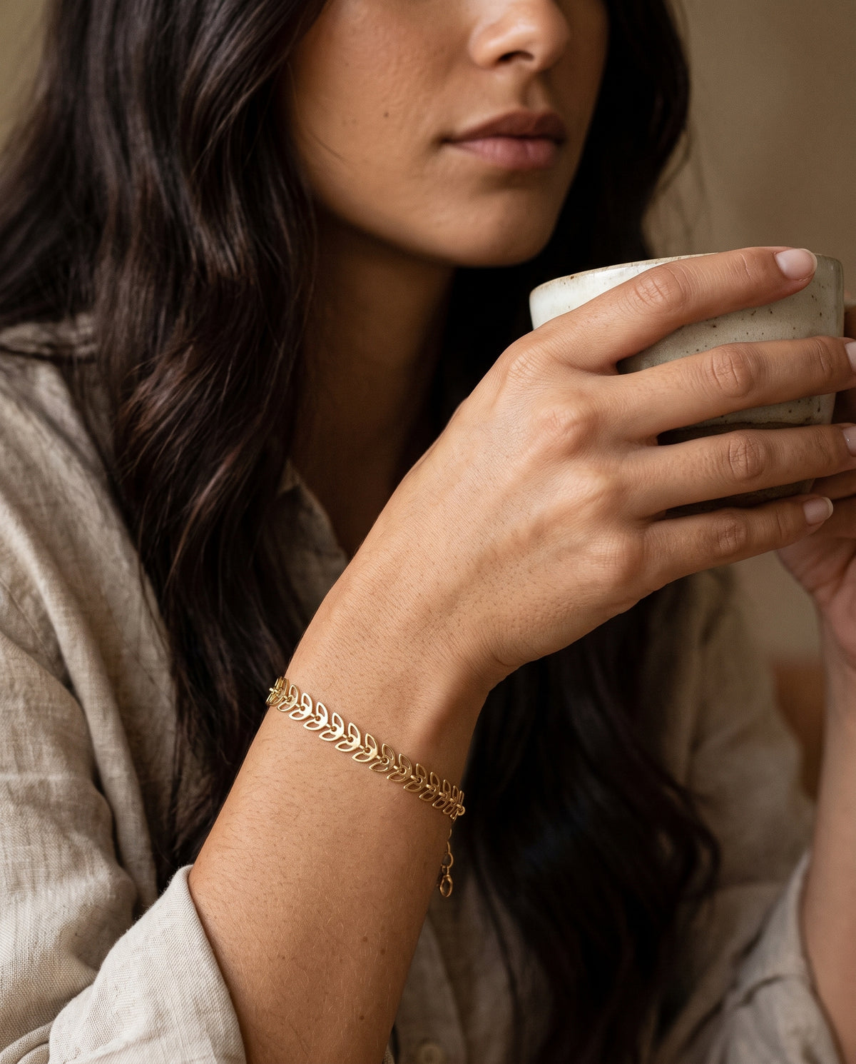 Gold Filled Chevron Bracelet worn by a model