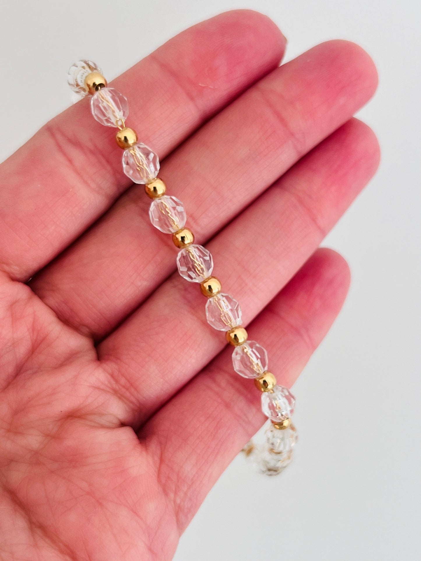 18KT Gold Filled Bracelets, Gold Filled Clear Crystal Bracelet | 6mm Beads | 7.5" Size by HAUS OF MONOGRAM