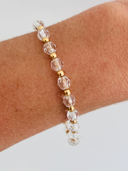 18KT Gold Filled Bracelets, Gold Filled Clear Crystal Bracelet | 6mm Beads | 7.5" Size by HAUS OF MONOGRAM