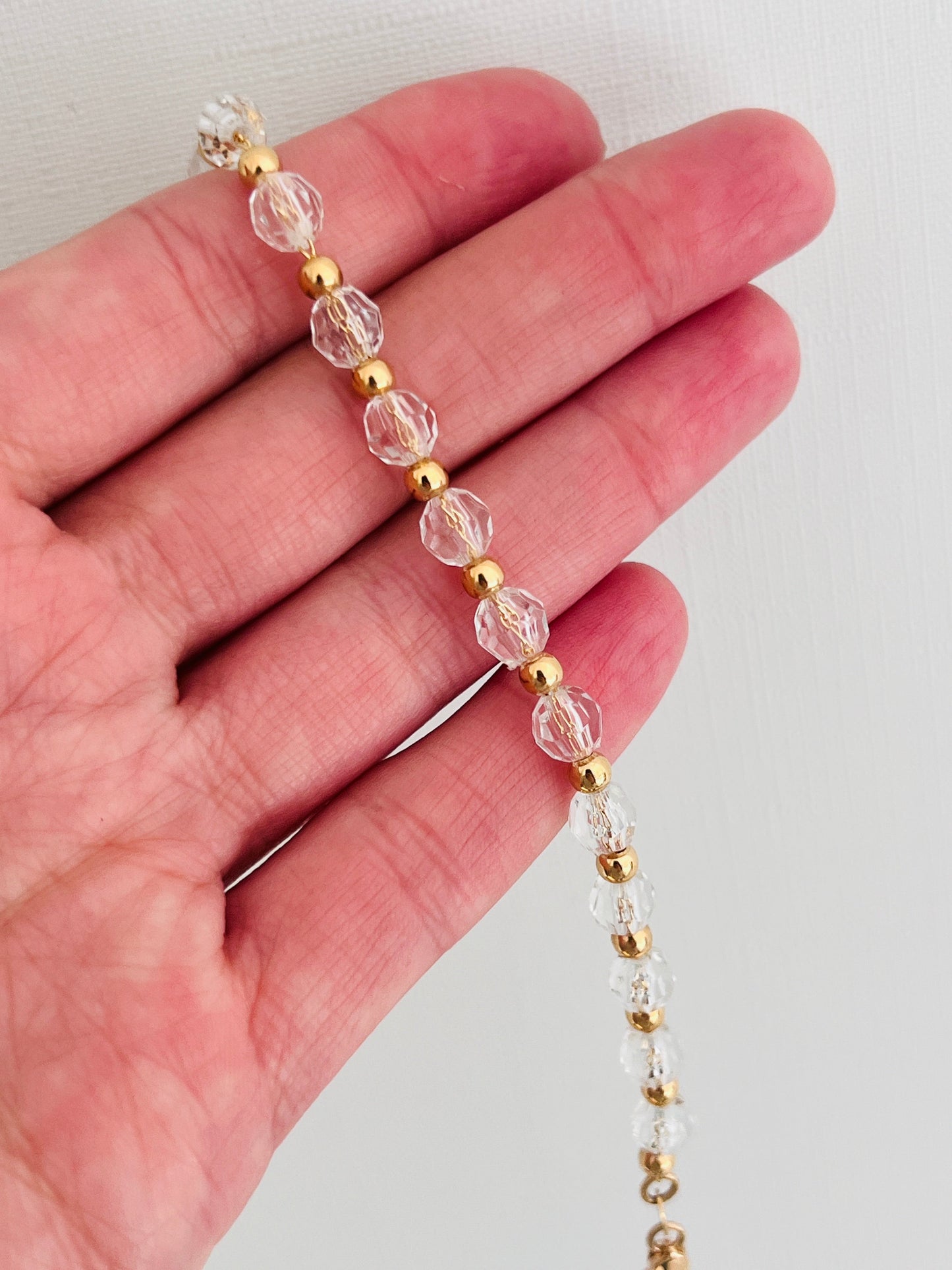18KT Gold Filled Bracelets, Gold Filled Clear Crystal Bracelet | 6mm Beads | 7.5" Size by HAUS OF MONOGRAM