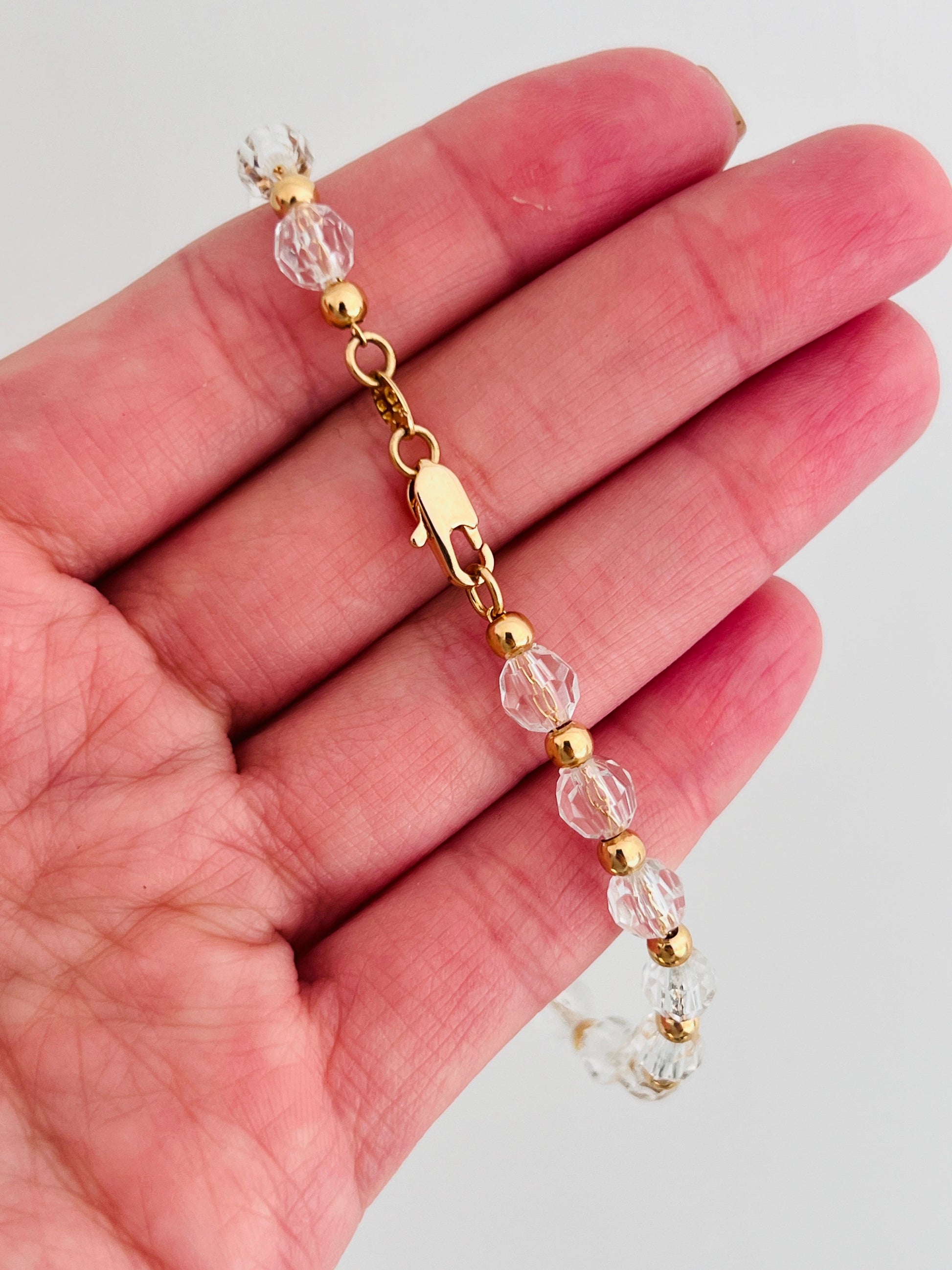 18KT Gold Filled Bracelets, Gold Filled Clear Crystal Bracelet | 6mm Beads | 7.5" Size by HAUS OF MONOGRAM