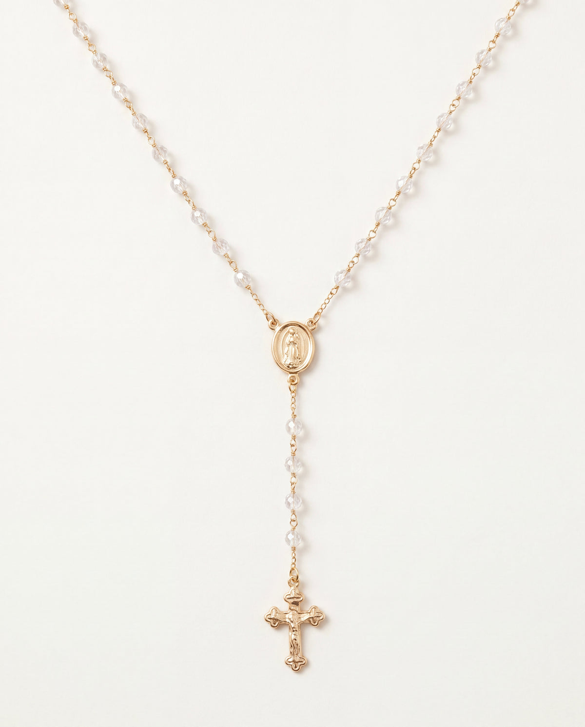18KT Gold Filled Necklaces, Gold Filled Clear Crystal Rosary Necklace | Delicate Spiritual Elegance by HAUS OF MONOGRAM