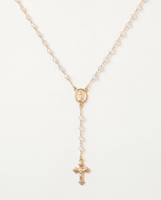 18KT Gold Filled Necklaces, Gold Filled Clear Crystal Rosary Necklace | Delicate Spiritual Elegance by HAUS OF MONOGRAM