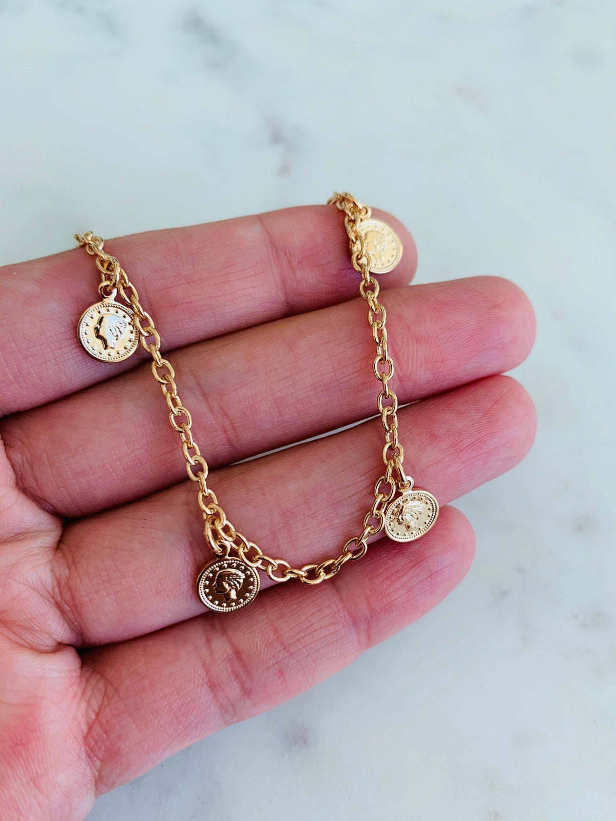 18KT Gold Filled Anklets, Gold Filled Coin Anklet | 10.25 Inch Statement Shine by HAUS OF MONOGRAM