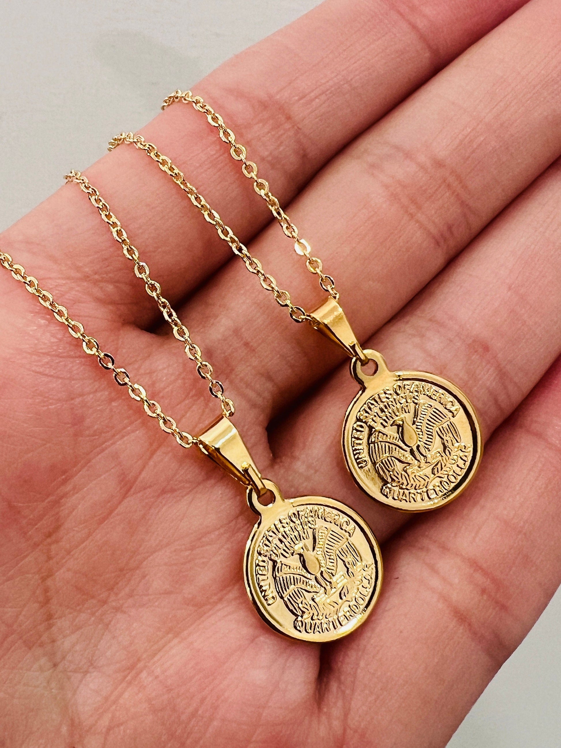 18KT Gold Filled Necklaces, Gold Filled Coin Necklace | Classic Gold Pendant for Everyday Luxe by HAUS OF MONOGRAM
