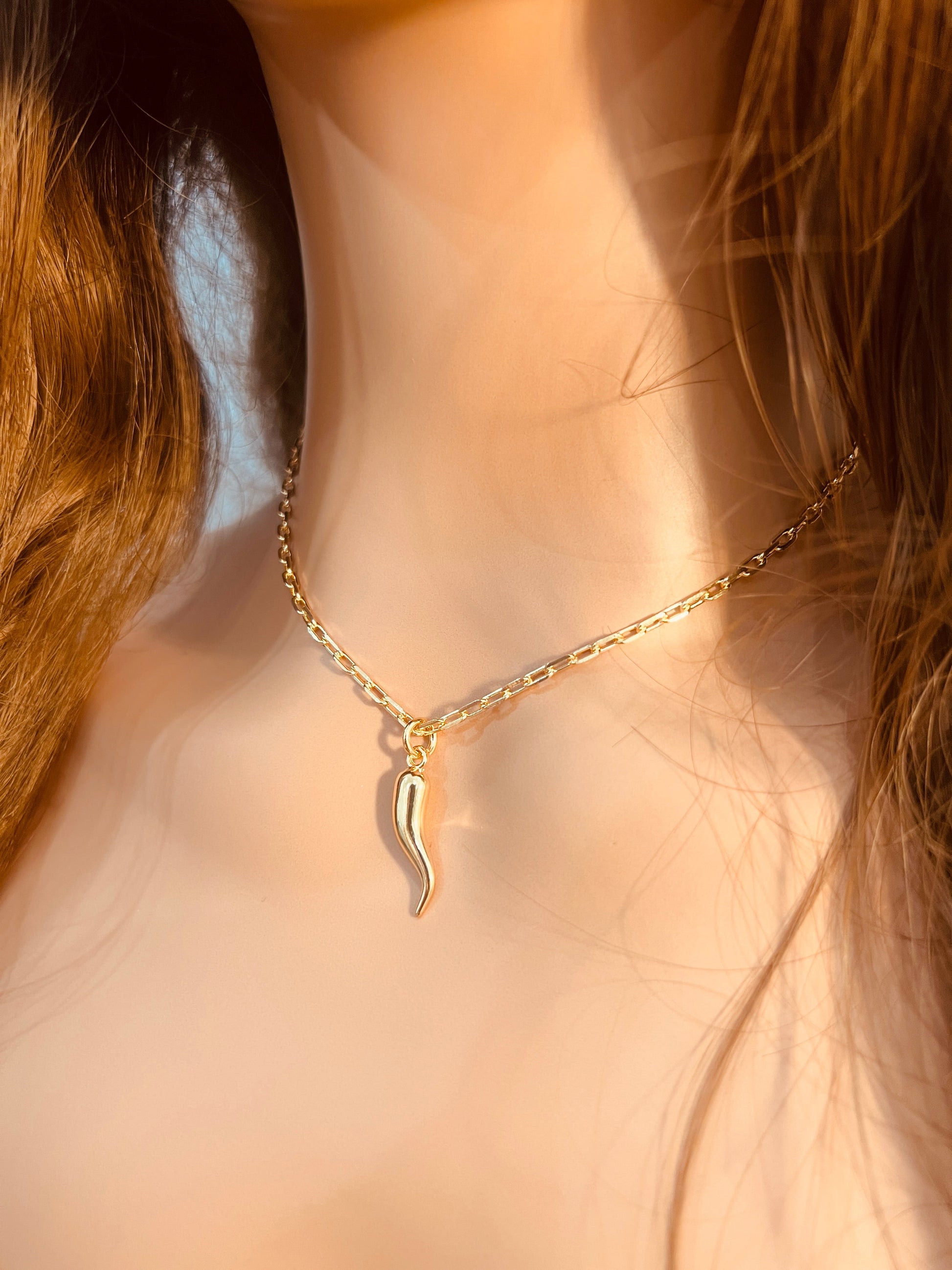 18KT Gold Filled Necklaces, Gold Filled Cornicello Necklace | 18kt Charm on 16–18 Inch by HAUS OF MONOGRAM