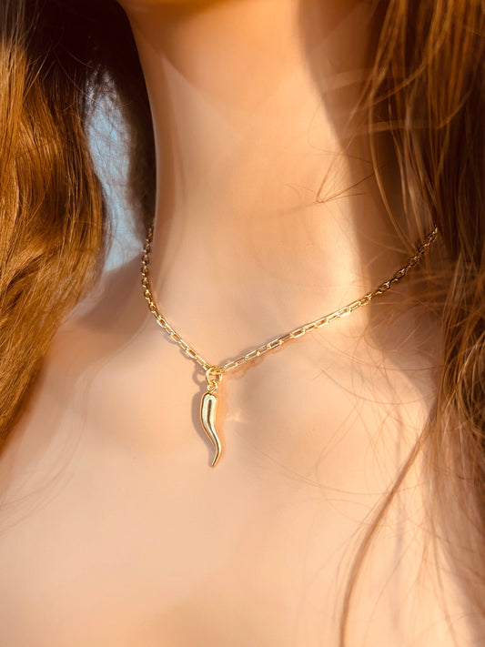 18KT Gold Filled Necklaces, Gold Filled Cornicello Necklace | 18kt Charm on 16–18 Inch by HAUS OF MONOGRAM
