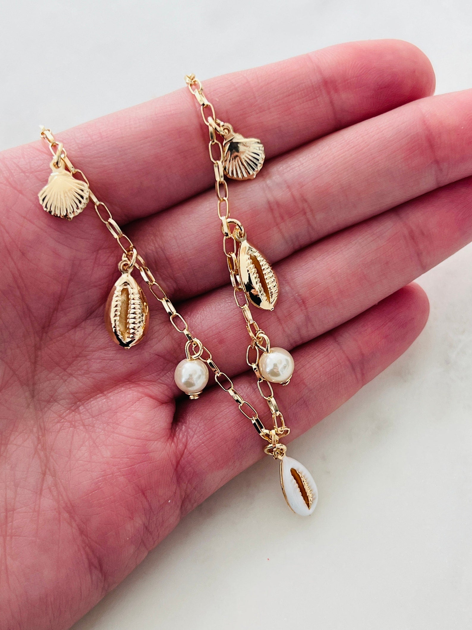 18KT Gold Filled Necklaces, Gold Filled Cowrie Shell Necklace | Beachy Charm Layer Piece by HAUS OF MONOGRAM