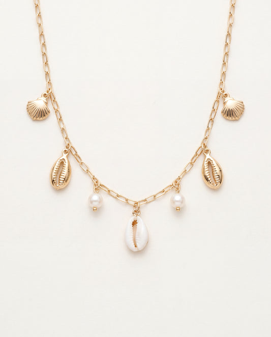 18KT Gold Filled Necklaces, Gold Filled Cowrie Shell Necklace | Beachy Charm Layer Piece by HAUS OF MONOGRAM
