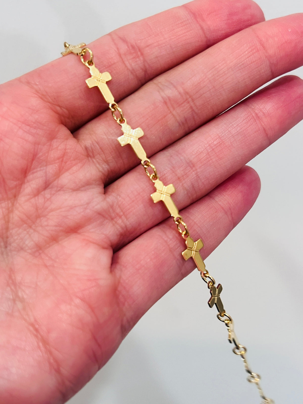18KT Gold Filled Anklets, Gold Filled Cross Anklet | 6mm Chain | 9.75 Inch Length by HAUS OF MONOGRAM