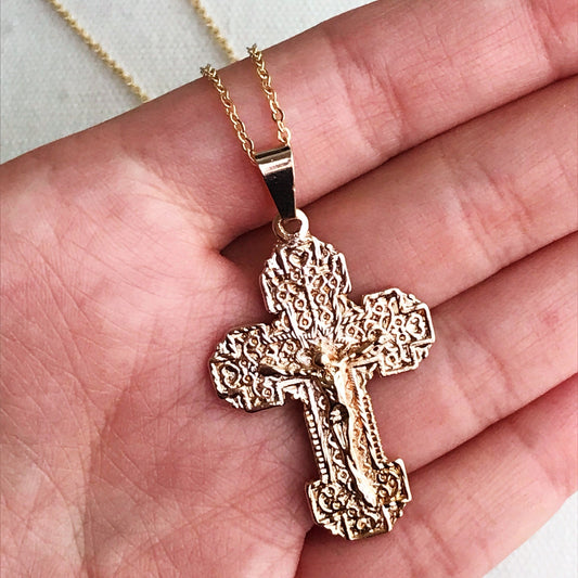 18KT Gold Filled Necklaces, Gold Filled Cross Charm Necklace | Faith-Inspired Pendant for Daily Wear by HAUS OF MONOGRAM