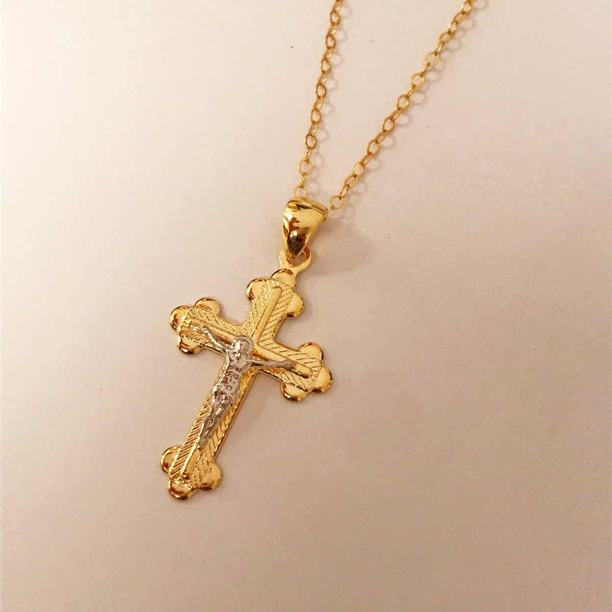 18KT Gold Filled Necklaces, Gold Filled Cross Necklace | 18mm Charm | 16–20" Chain by HAUS OF MONOGRAM