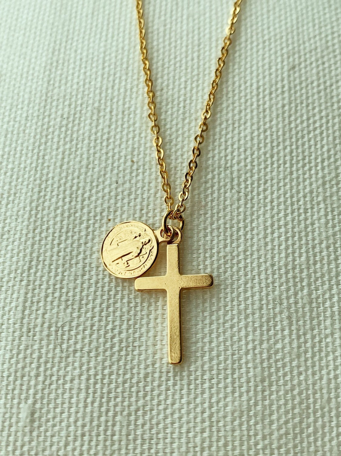Gold Filled Cross & Saint Benedict Necklace | 18kt Shine by HAUS OF MONOGRAM
