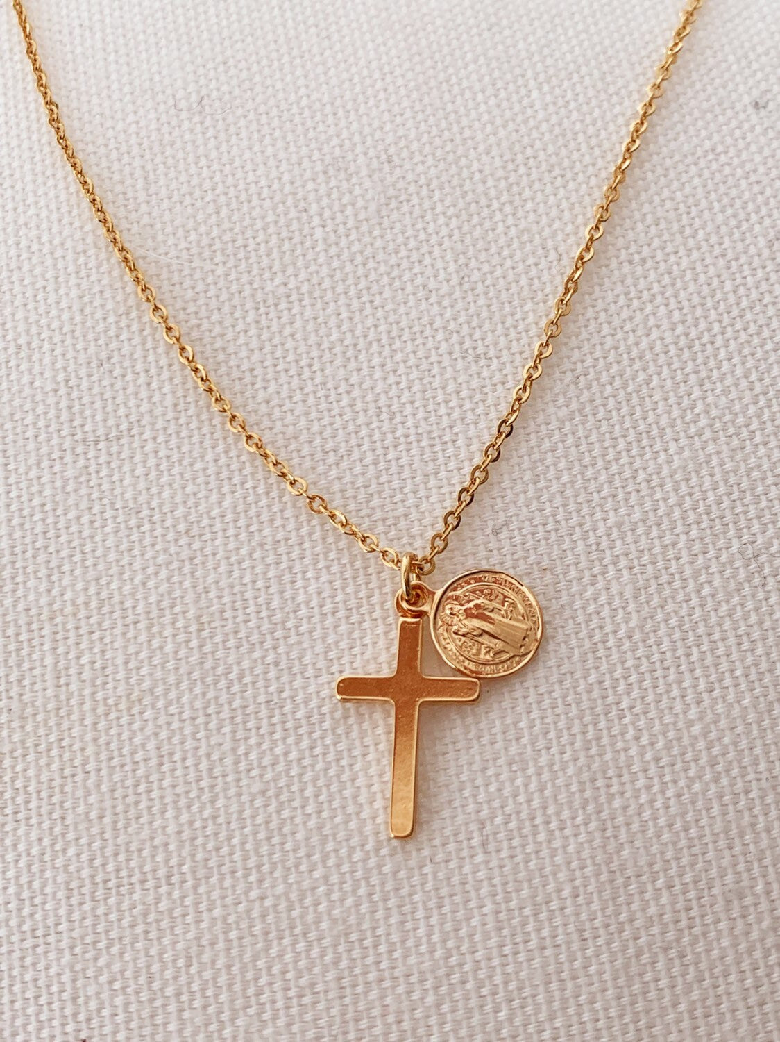 Gold Filled Cross & Saint Benedict Necklace | 18kt Shine by HAUS OF MONOGRAM