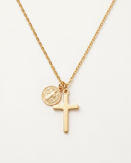 18KT Gold Filled Necklaces, Gold Filled Cross & Saint Benedict Necklace | 18kt Shine by HAUS OF MONOGRAM