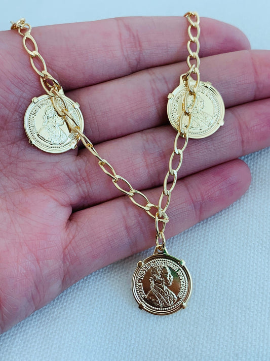 18KT Gold Filled Bracelets, Gold Filled Curb Bracelet | Coin Charm Layering Accent by HAUS OF MONOGRAM