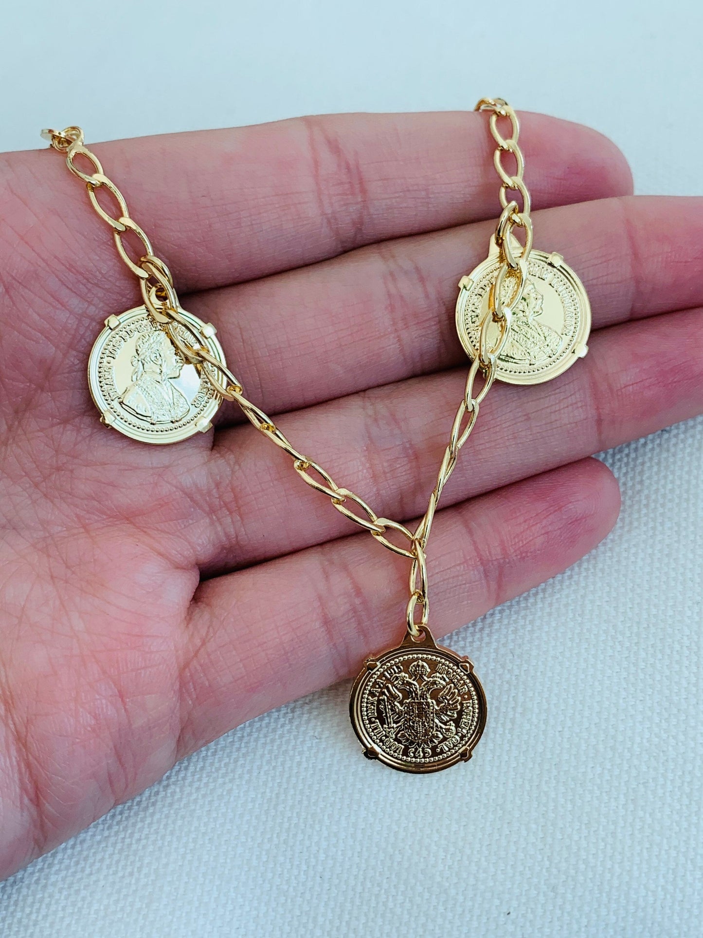 18KT Gold Filled Bracelets, Gold Filled Curb Bracelet | Coin Charm Layering Accent by HAUS OF MONOGRAM