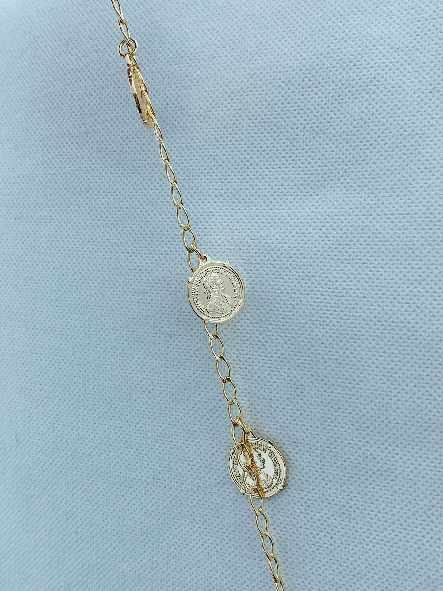 18KT Gold Filled Bracelets, Gold Filled Curb Bracelet | Coin Charm Layering Accent by HAUS OF MONOGRAM