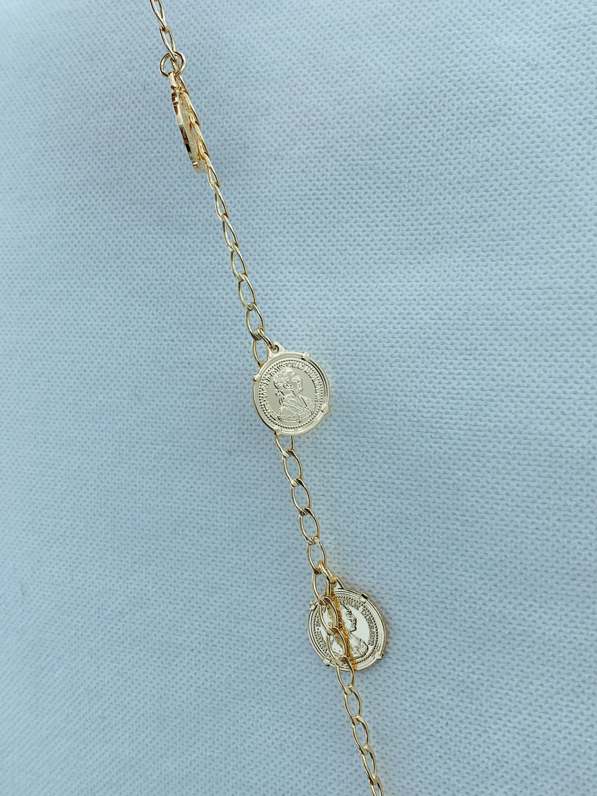 18KT Gold Filled Bracelets, Gold Filled Curb Bracelet | Coin Charm Layering Accent by HAUS OF MONOGRAM