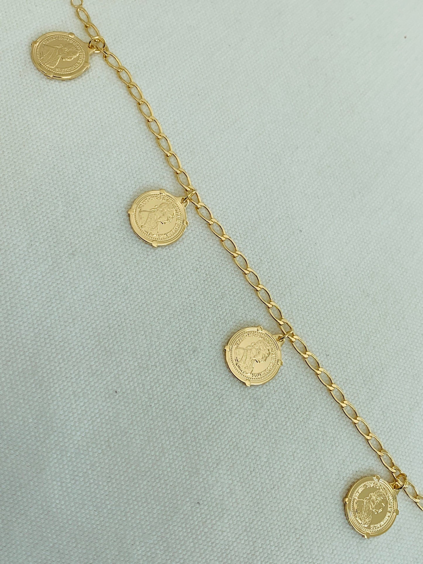 18KT Gold Filled Bracelets, Gold Filled Curb Bracelet | Coin Charm Layering Accent by HAUS OF MONOGRAM