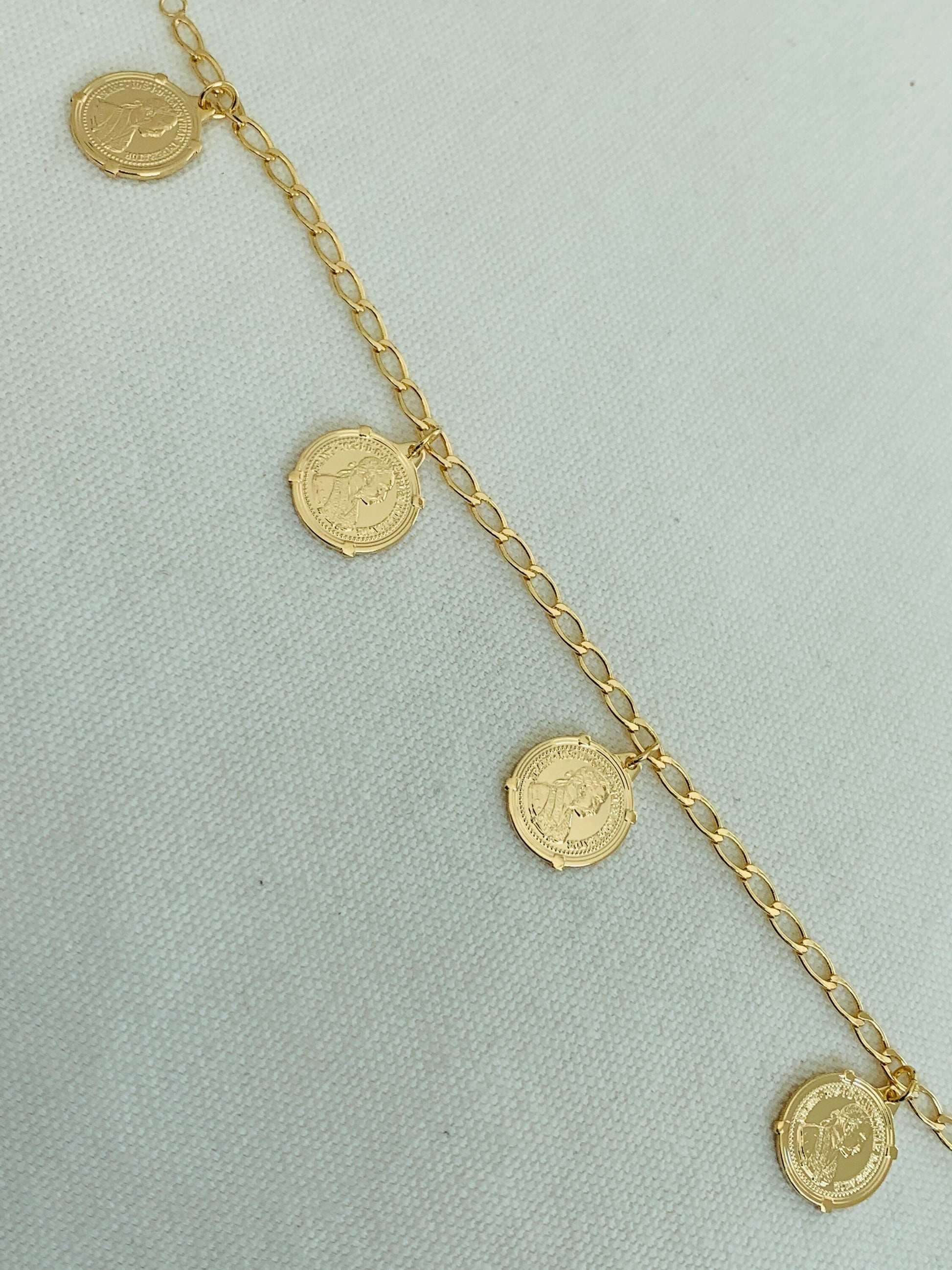 18KT Gold Filled Bracelets, Gold Filled Curb Bracelet | Coin Charm Layering Accent by HAUS OF MONOGRAM