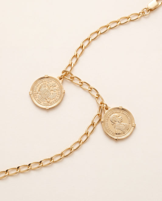 18KT Gold Filled Bracelets, Gold Filled Curb Bracelet | Coin Charm Layering Accent by HAUS OF MONOGRAM