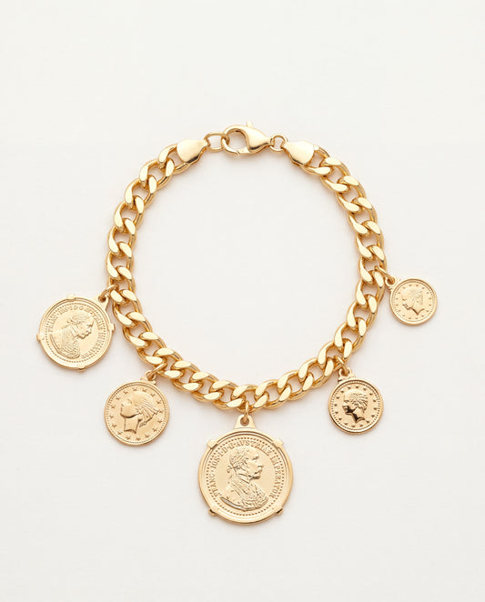 18KT Gold Filled Bracelets, Gold Filled Curb Bracelet | Coin Charm Statement Piece by HAUS OF MONOGRAM