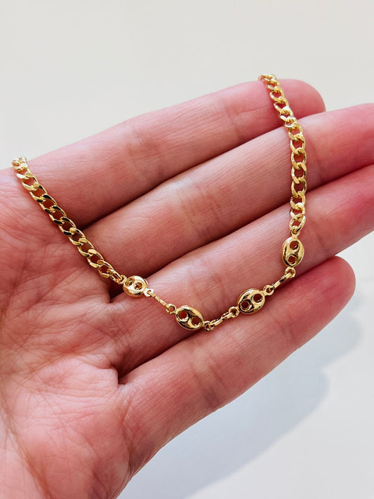 18KT Gold Filled Necklaces, Gold Filled Curb Chain Necklace | 16" + 2" Puff Accent Layering Chain by HAUS OF MONOGRAM