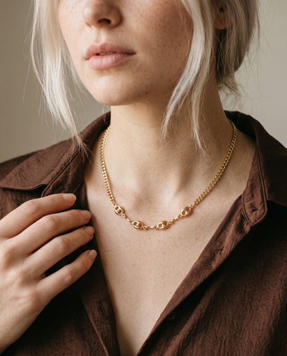 Gold Filled Curb Chain Necklace worn by a model