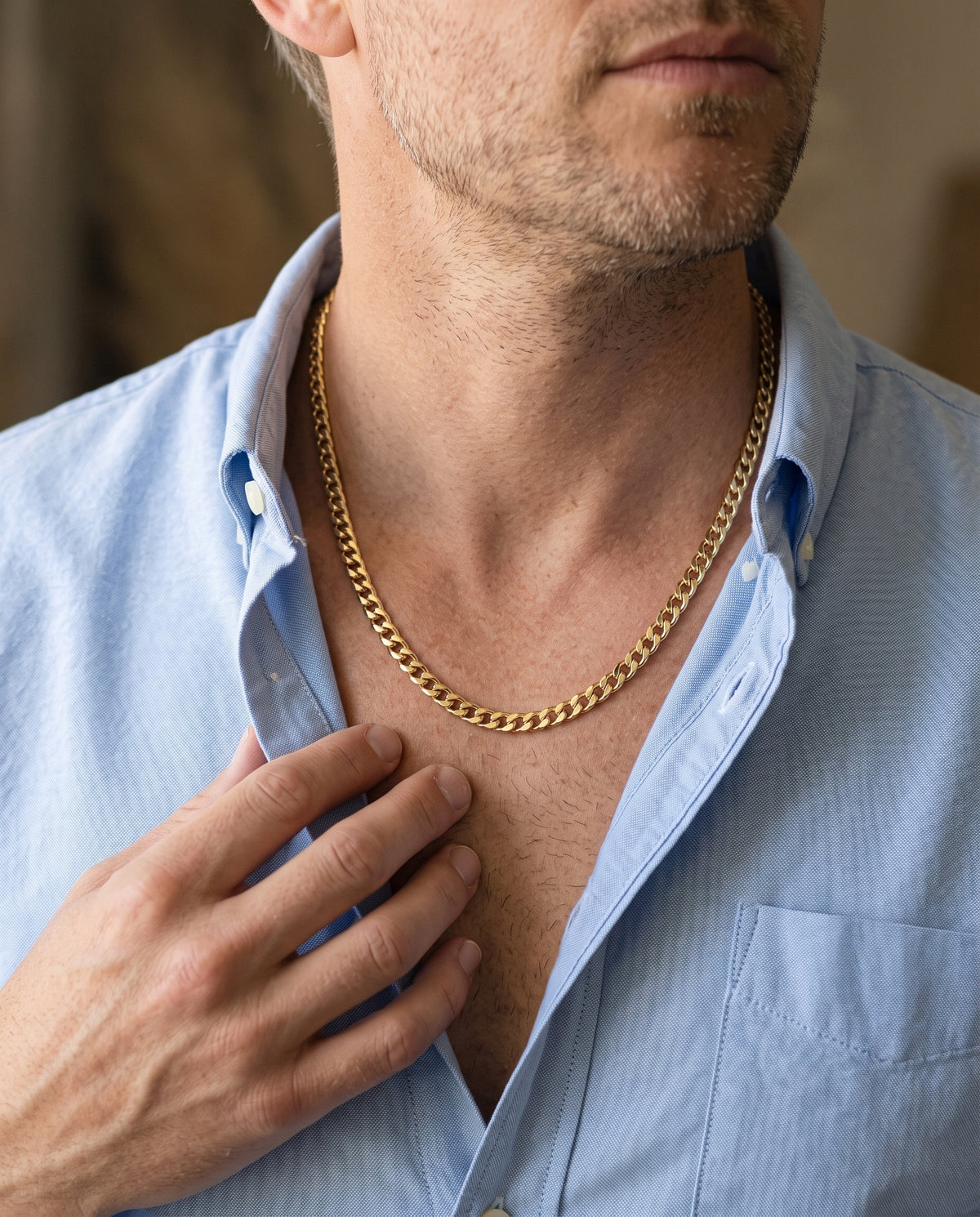 Gold Filled Curb Chain Necklace worn by a model