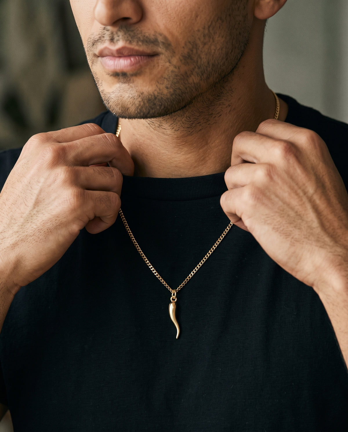 Gold Filled Curb Chain Necklace worn by a model