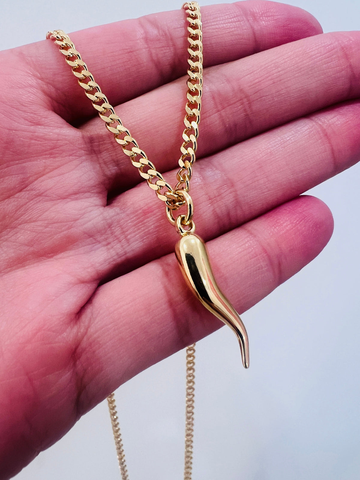 18KT Gold Filled Men's Chains, Gold Filled Curb Chain Necklace | Cornicello Charm 20–24 by HAUS OF MONOGRAM