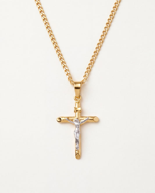 18KT Gold Filled Men's Chains, Gold Filled Curb Chain | Two Tone Cross Pendant | 20-22" by HAUS OF MONOGRAM