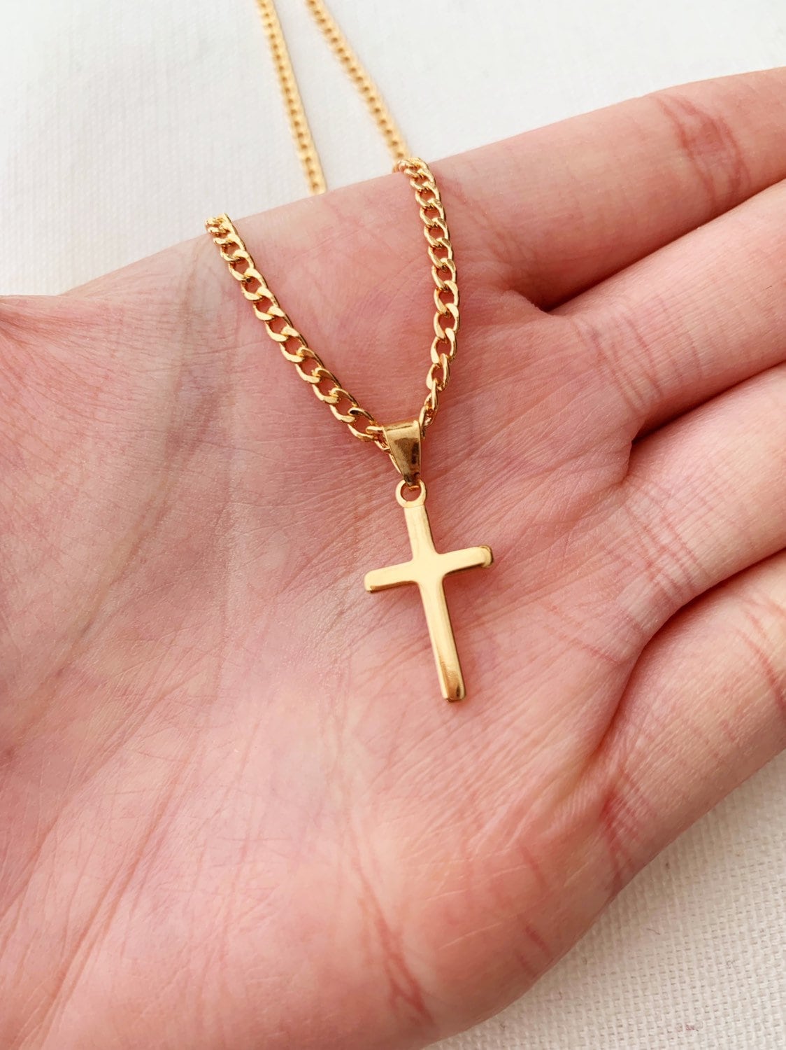 18KT Gold Filled Men's Chains, Gold Filled Curb Chain with Cross Pendant | 2mm Bold Design by HAUS OF MONOGRAM