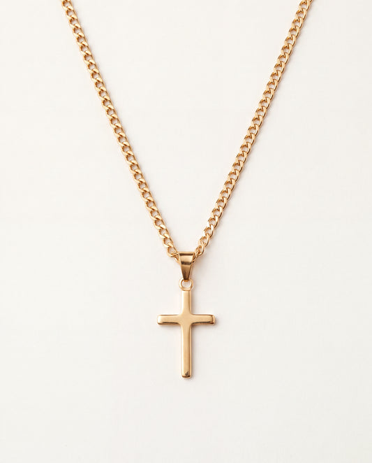 18KT Gold Filled Men's Chains, Gold Filled Curb Chain with Cross Pendant | 2mm Bold Design by HAUS OF MONOGRAM