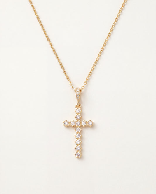 18KT Gold Filled Necklaces, Gold Filled CZ Cross Cross Charm Necklace | Pendant Size 14mm x 27mm + Bail | 16" or 18" Lengt...