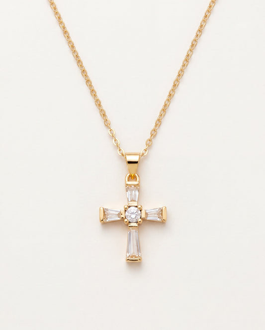 18KT Gold Filled Necklaces, Gold Filled CZ Cross Cross Charm Necklace | Pendant Size 9mm x 20mm + Bail | 16" or 18" Length...