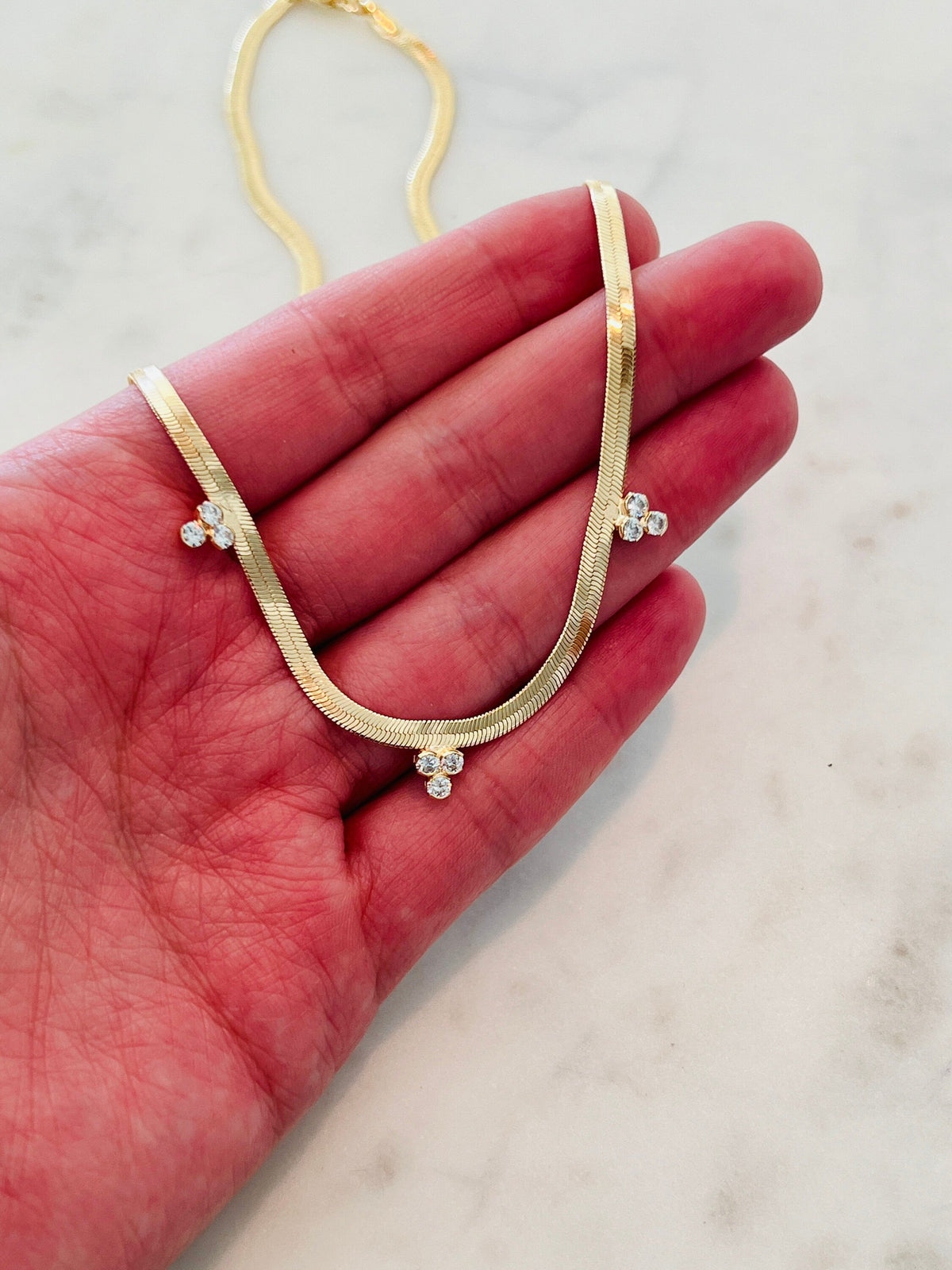 18KT Gold Filled Necklaces, Gold Filled CZ Herringbone Necklace | Sleek Dainty Chain Accent by HAUS OF MONOGRAM