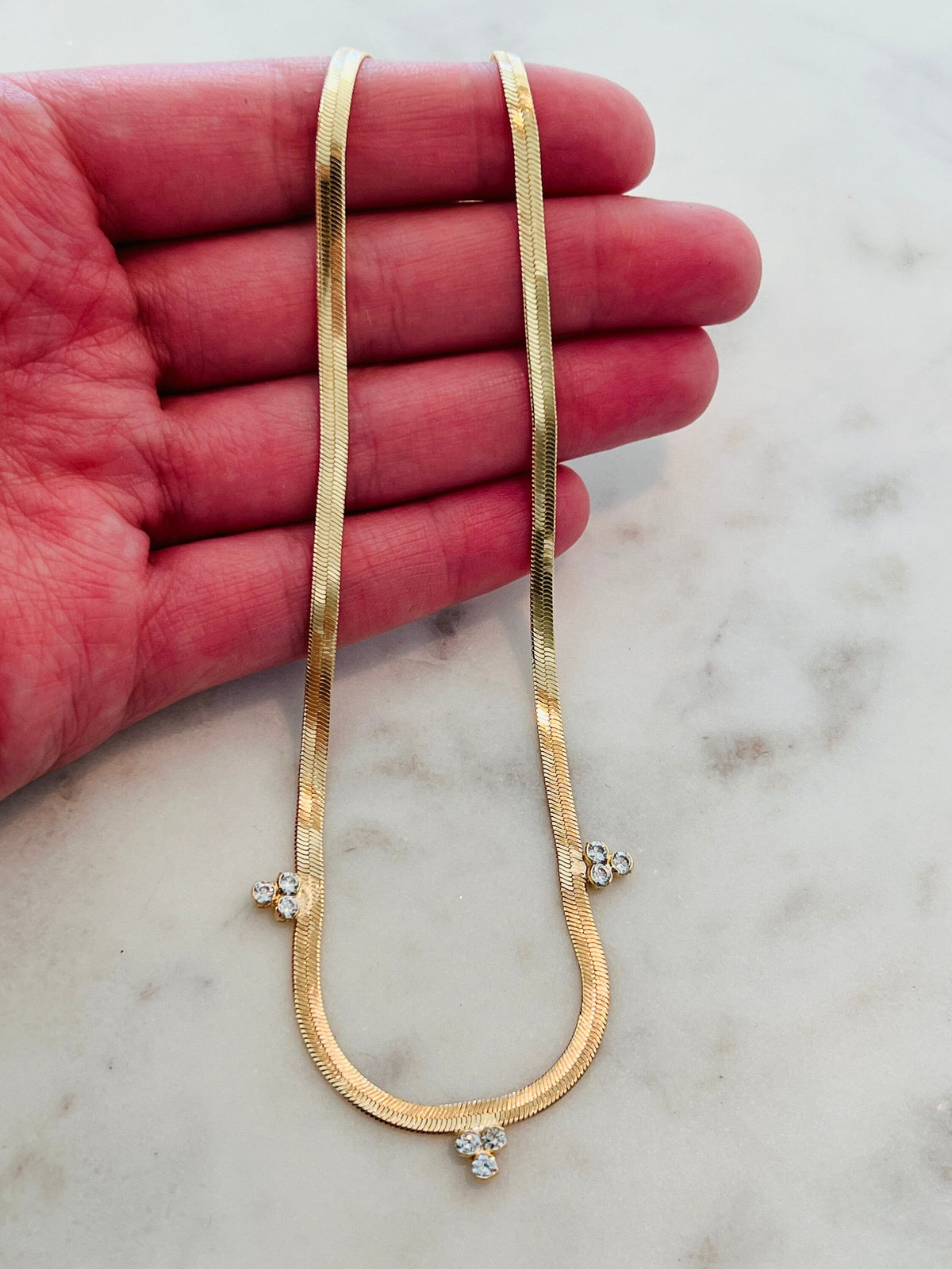 18KT Gold Filled Necklaces, Gold Filled CZ Herringbone Necklace | Sleek Dainty Chain Accent by HAUS OF MONOGRAM