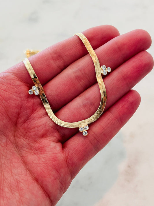 Gold Filled CZ Herringbone Necklace | Sleek Dainty Chain Accent by HAUS OF MONOGRAM