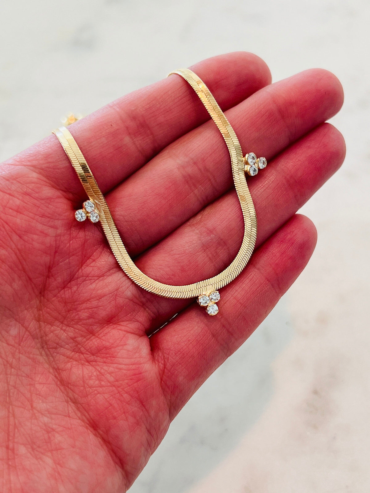 18KT Gold Filled Necklaces, Gold Filled CZ Herringbone Necklace | Sleek Dainty Chain Accent by HAUS OF MONOGRAM